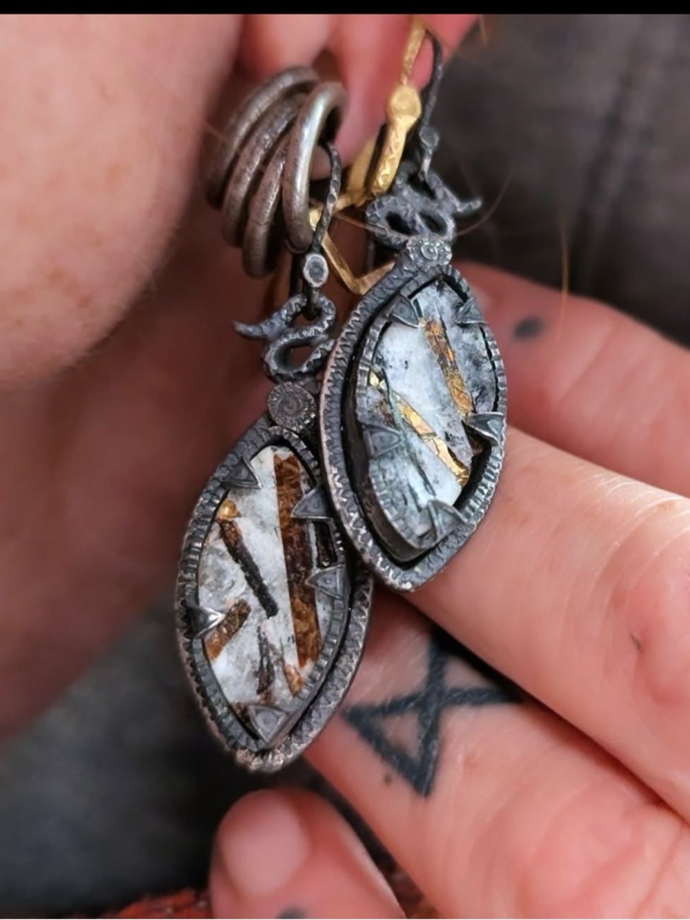 Sticks & Stones Sterling  Silver and Tourmalinated Quartz Marquise Drop Earrings